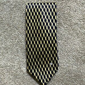 Men’s Alfred Dunhil dress tie silk navy gold  silver yellow hand made lined OS